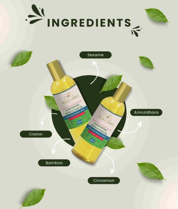Comforting Muscle Rub Oil Creative with it's Key Ingredient's Listed