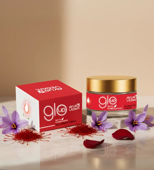 A jar of Kumkumadi Ayurglow Cream by Ayurvedam (100ml)