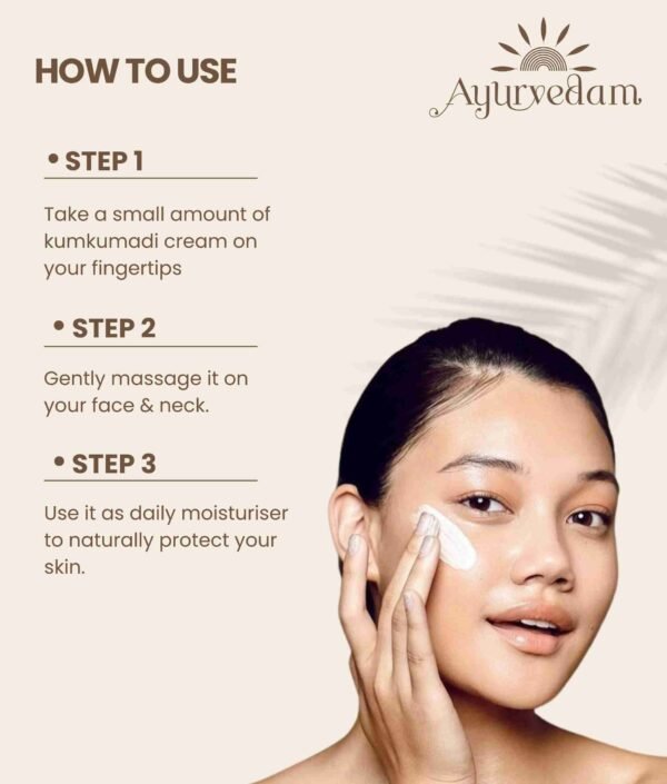 Kumkumadi Ayurglow Cream with it's Steps to Use listed by Ayurvedam