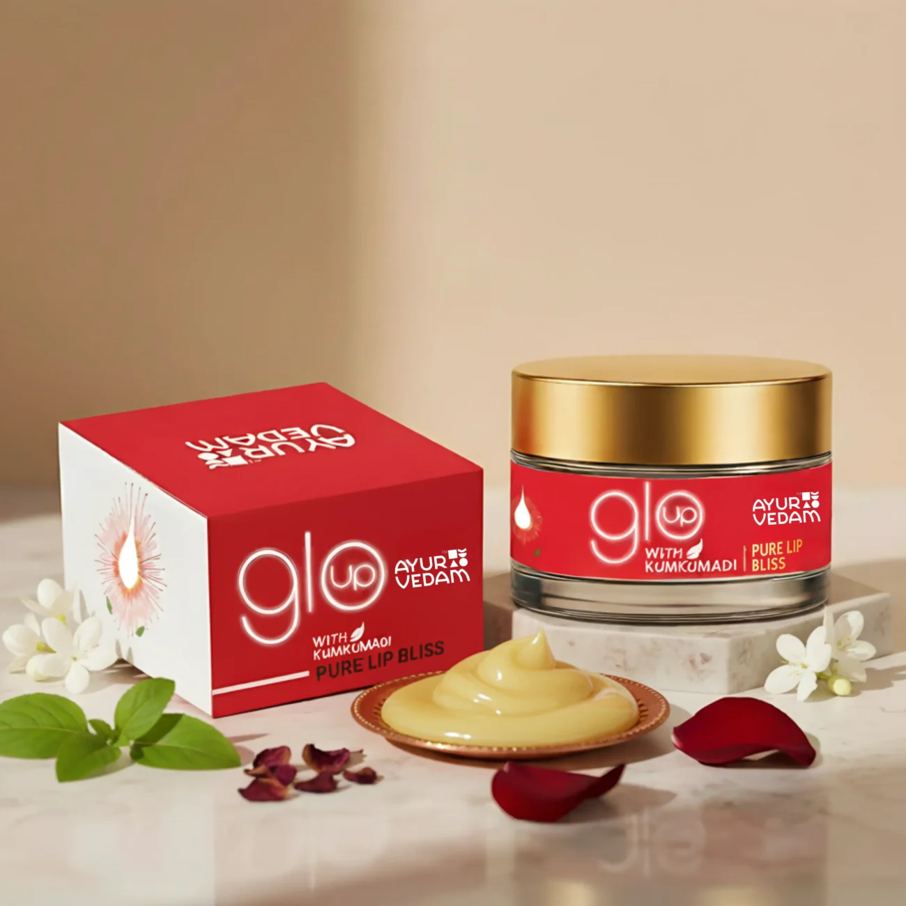 A jar of kumkumadi pure lip bliss cream by Ayurvedam