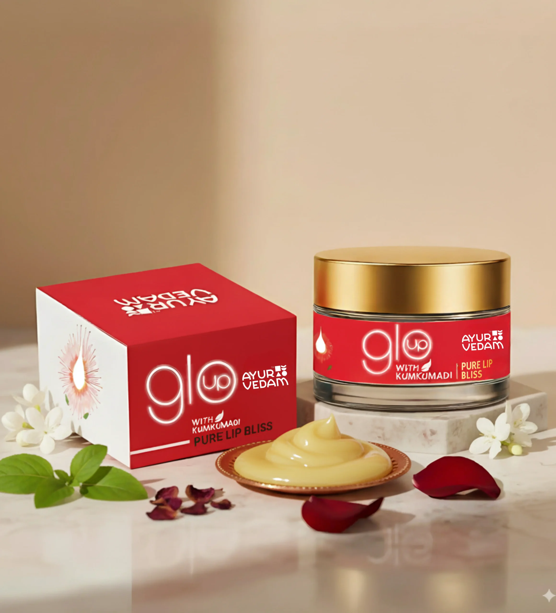 A jar of kumkumadi pure lip bliss cream by Ayurvedam