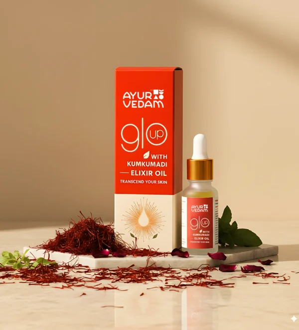 A bottle of Kumkumadi Elixir Oil by Ayurvedam - Buy Ayurvedic Medicines Online(100ml)