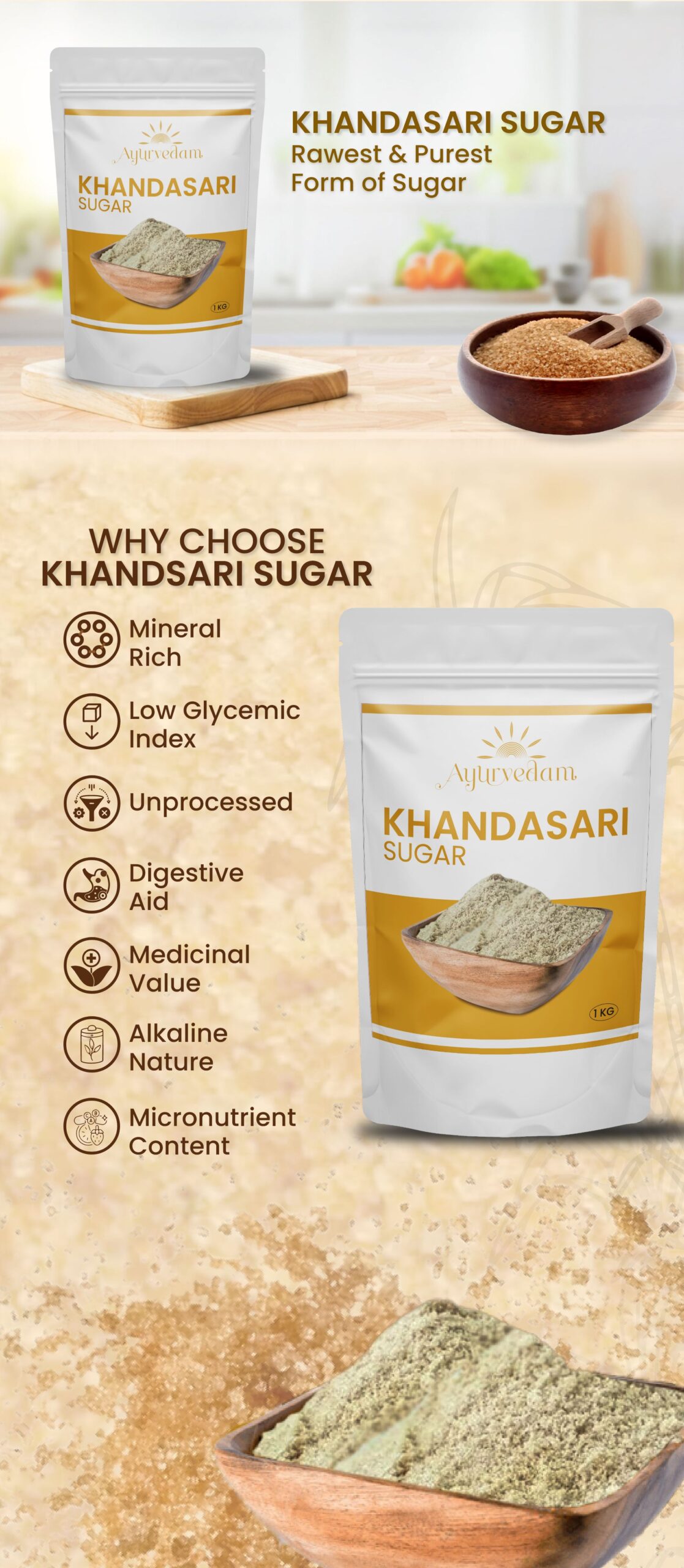 Khandsari Sugar Benefits by Ayurvedam