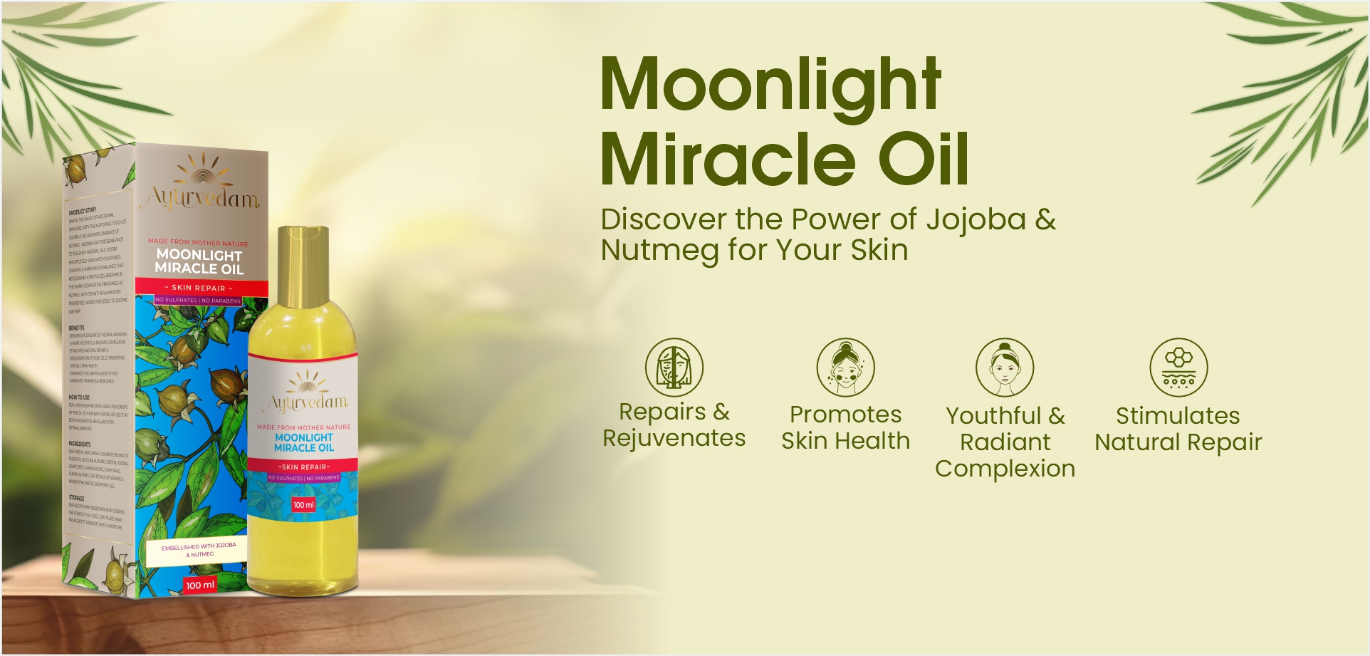 Ayurvedam Moonlight Miracle Oil Banner with it's benefits Listed