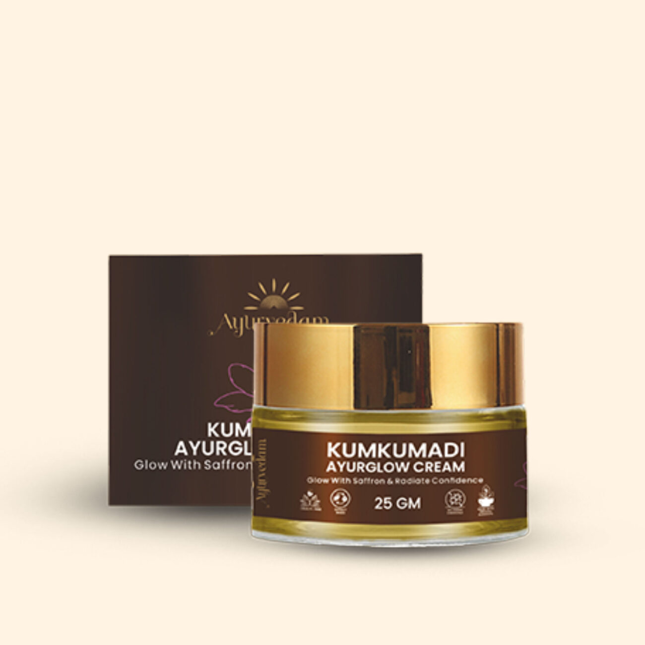 A jar of Kumkumadi Ayurglow Cream by Ayurvedam