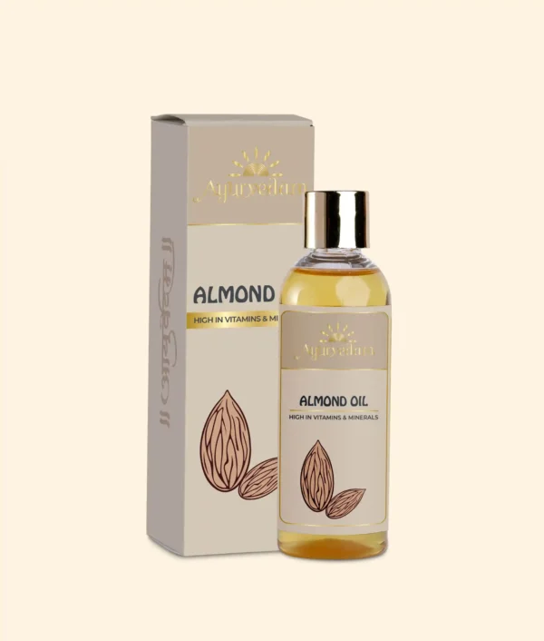 A bottle of Cold Pressed Pure Almond Oil by Ayurvedam 100ml