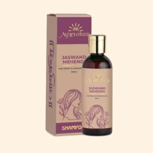 A bottle of Jaswand Mehendi Shampoo by Ayurvedam 100ml