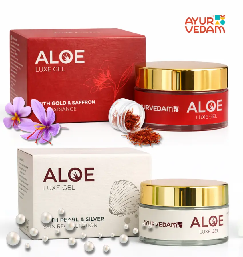 Ayurvedam's Aloe Pearl Silver and Aloe Gold Saffron Luxe Gels Creatives