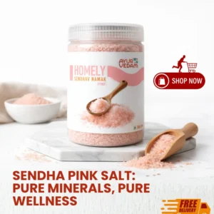 Ayurvedam Homely Sendha Pink Salt pure mineral Himalayan salt in a jar for health and wellness.